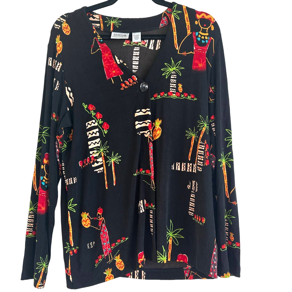 Chico’s Travelers Tropical Caribbean Single Button Closer Lightweight Cardigan
